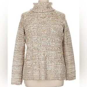 Coldwater Creek Sweater Cowl Neck Cable Knit Gold Thread Women’s Size M 10-12